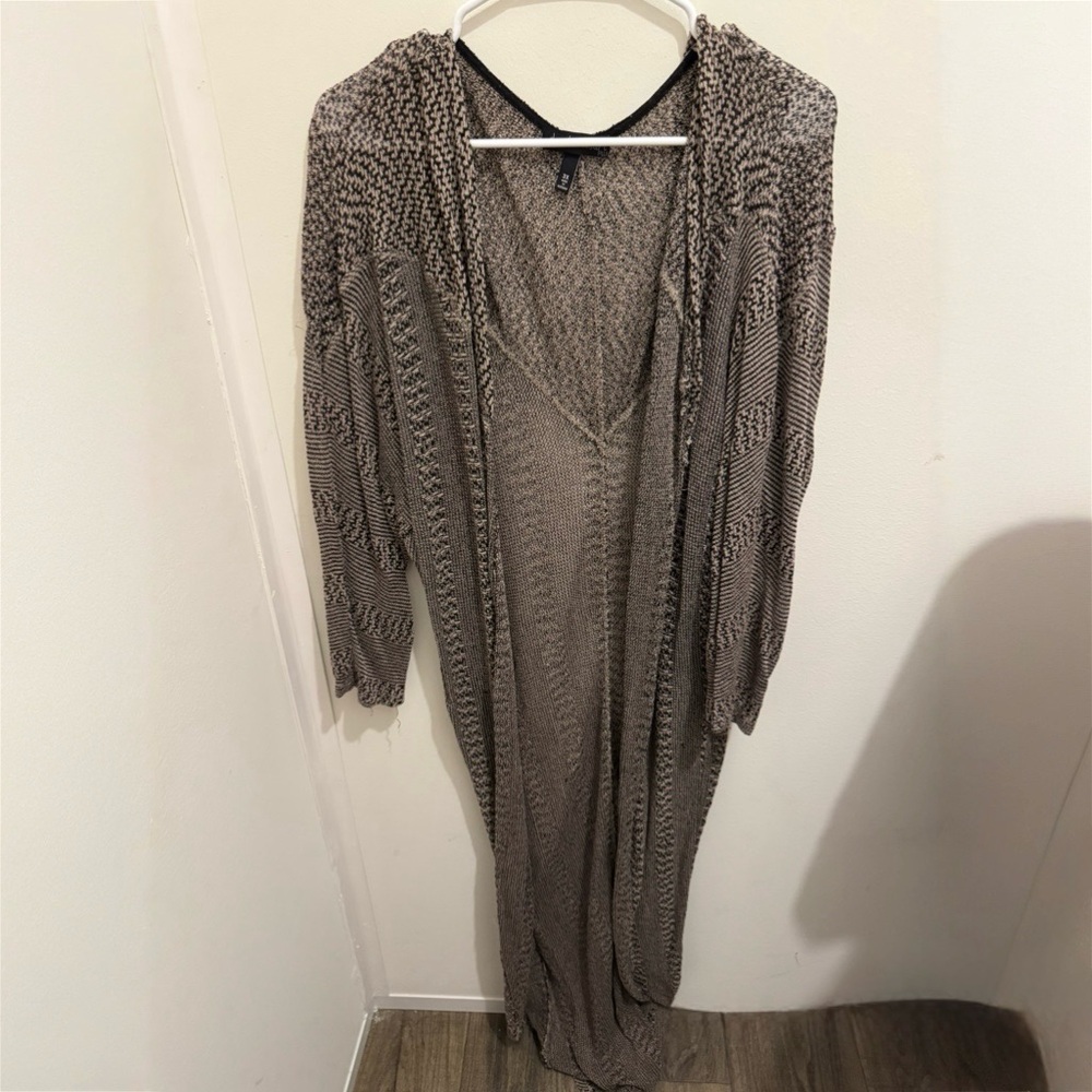 Brown Hooded Knit Cardigan